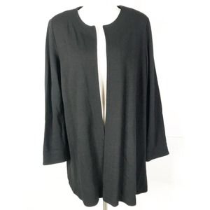 Eileen Fisher Open Front Blazer Jacket Womens Large Black Wool Blend Long Sleeve
